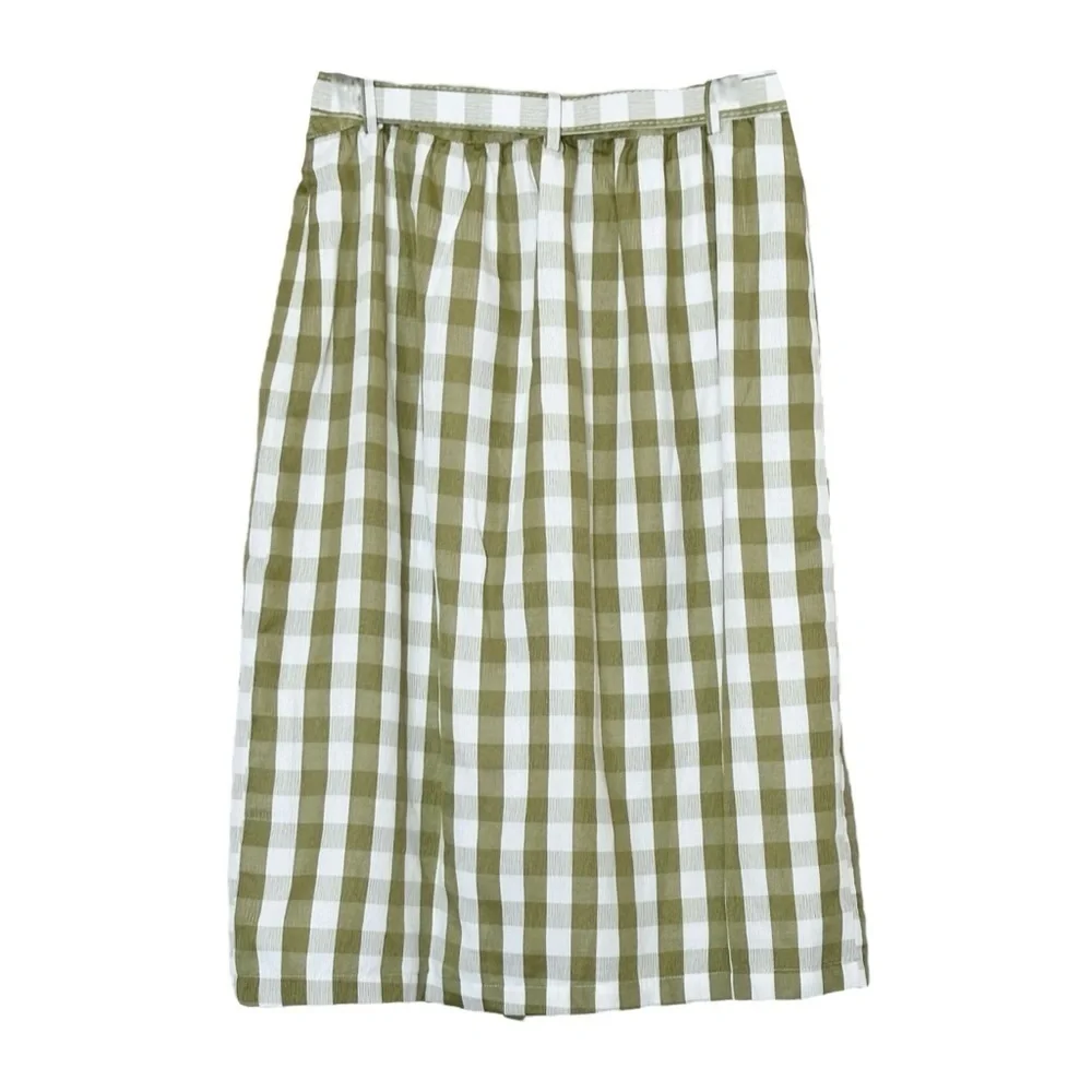 ModCloth A-line Skirt 10 NWT Green Gingham Plaid Retro Belted Button Front